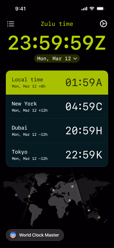Zulu Time iOS app screenshot